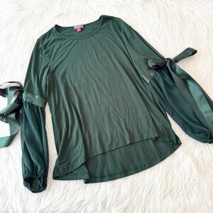 Vince Camuto Forest Green Long Sleeve Bowtie Blouse
